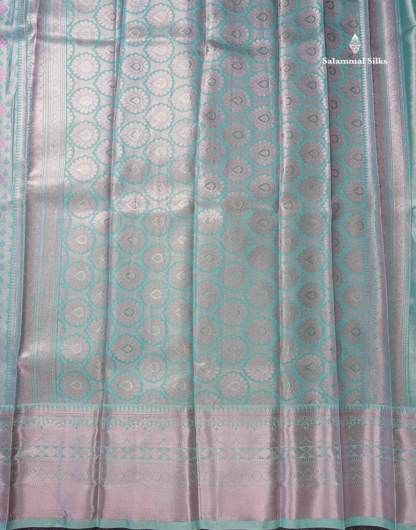 Beautiful Ice Blue Semi Silk Saree With Traditional Evening Morning Border