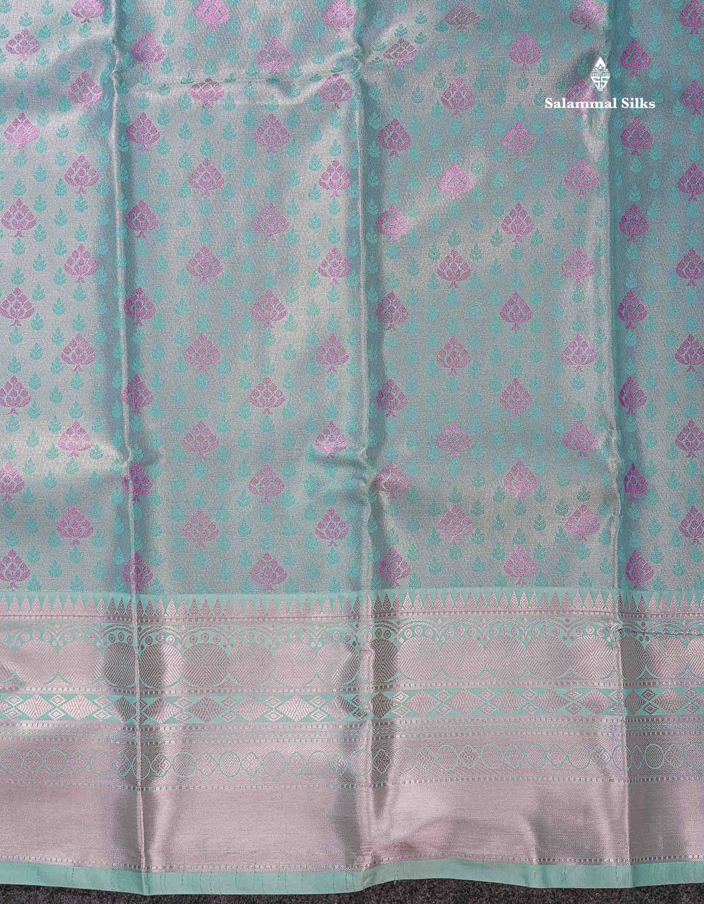 Beautiful Ice Blue Semi Silk Saree With Traditional Evening Morning Border