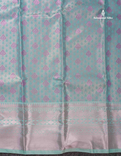 Beautiful Ice Blue Semi Silk Saree With Traditional Evening Morning Border
