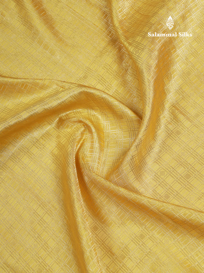 Beautiful Light Yellow Checks With Butta Bridal Pure Kanjivaram Silk Saree With Contrast Pink Fancy Border