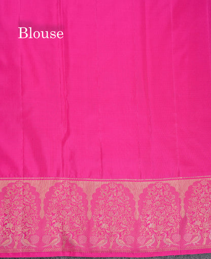 Beautiful Light Yellow Checks With Butta Bridal Pure Kanjivaram Silk Saree With Contrast Pink Fancy Border