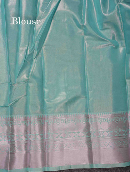 Beautiful Ice Blue Semi Silk Saree With Traditional Evening Morning Border