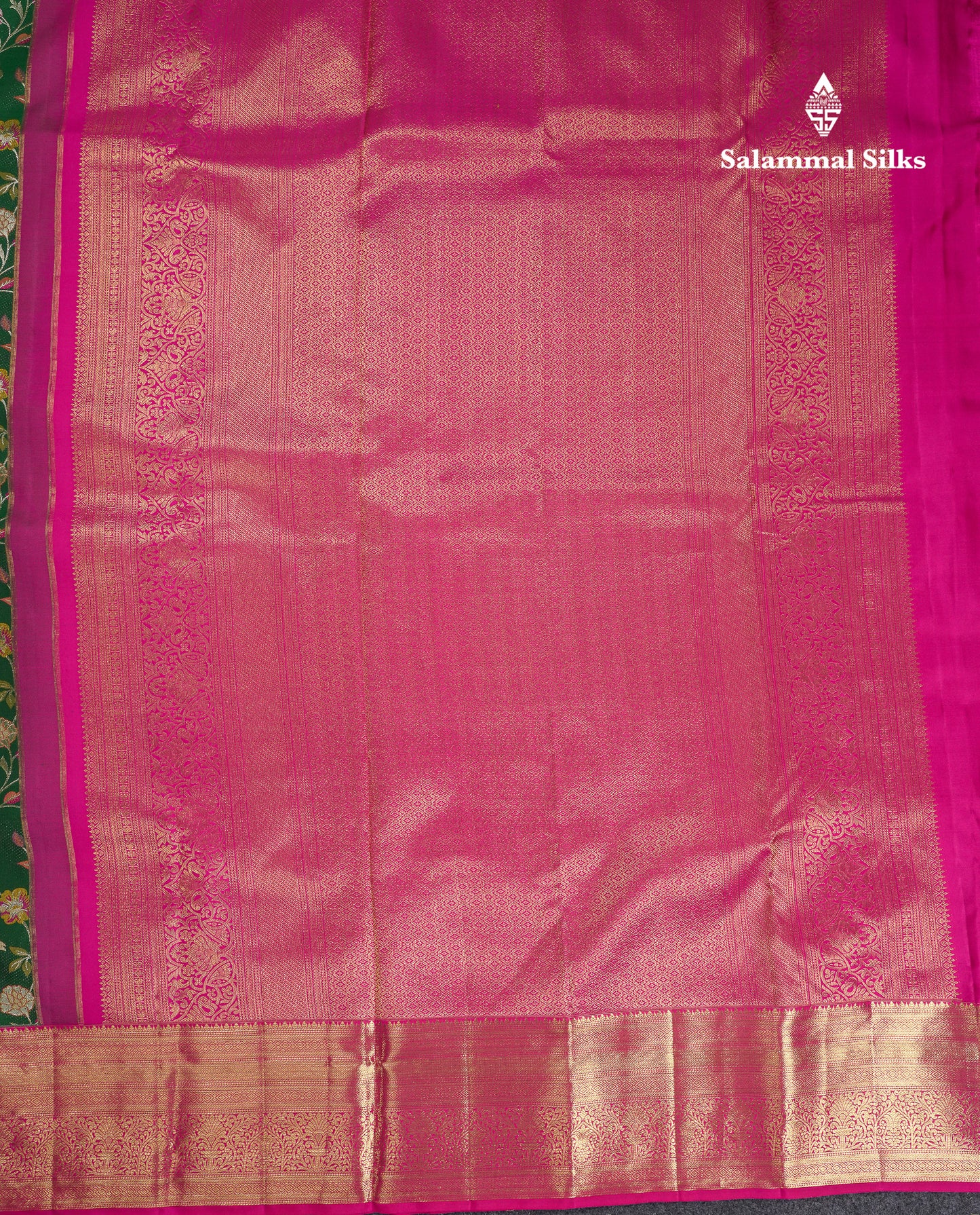 Beautiful Bottle Green Bridal Pure Kanjivaram Silk Saree With Contrast Pink Traditional Border