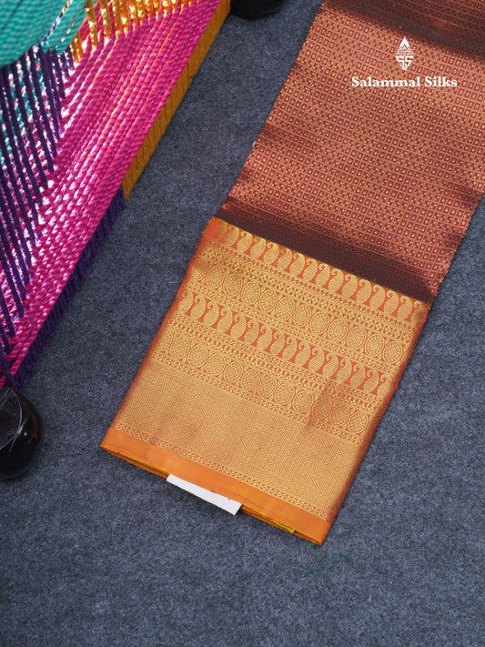 Pure Silk Pattu Pavadai ( Dark Maroon ) With Mustard Yellow Blouse 27"