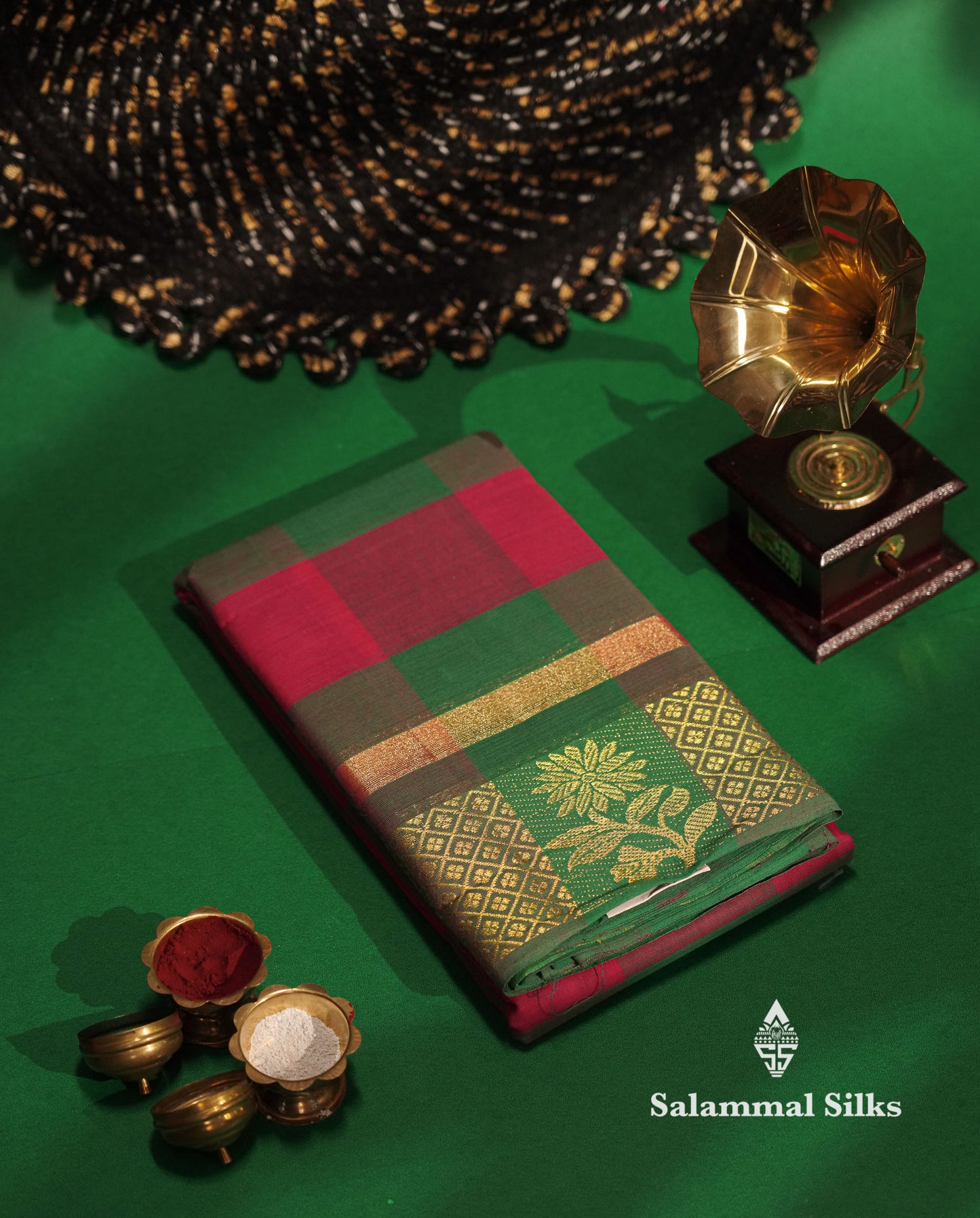 Beautiful Paalum Pazham Checks Chettinad Pure Cotton Saree With Self Border