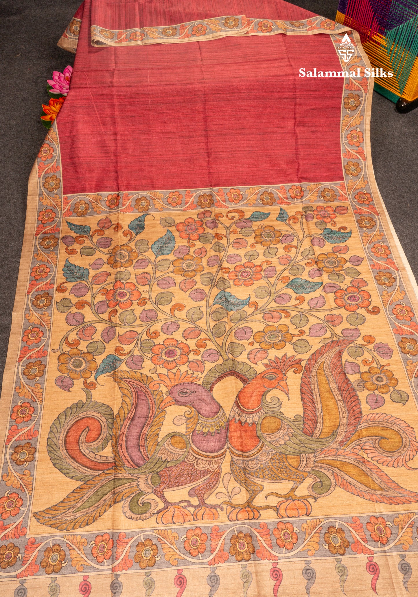 Maroon Colour Semi Tussar Fancy Saree With Contrast Sandal Border