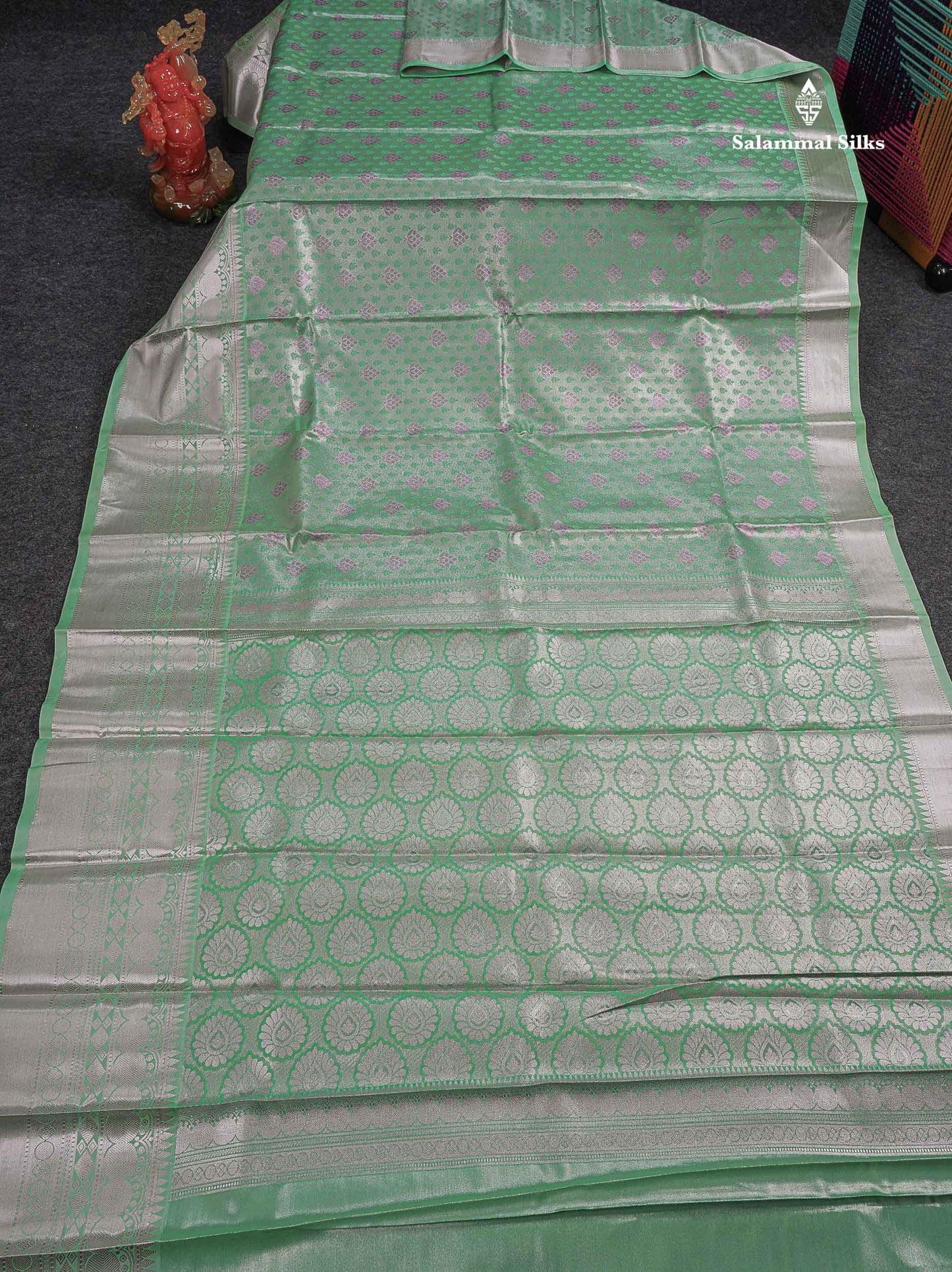 Beautiful Ice Blue Semi Silk Saree With Traditional Evening Morning Border
