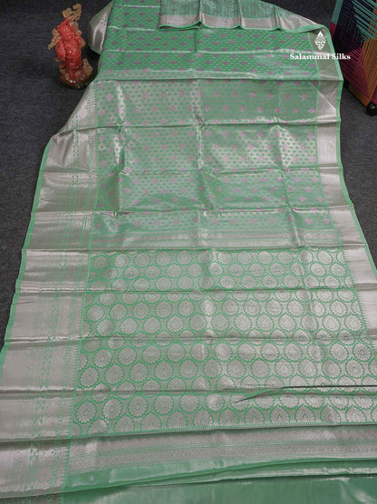 Beautiful Ice Blue Semi Silk Saree With Traditional Evening Morning Border