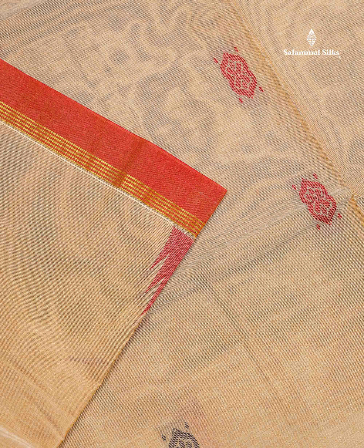 Pure Cotton Saree - Beige Colour Body Thread Work Butta With Traditional Temple Border