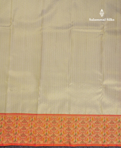 Beautiful Half White Bridal Pure Kanjivaram Silk Saree With Contrast Pinkish Orange Paithani Border