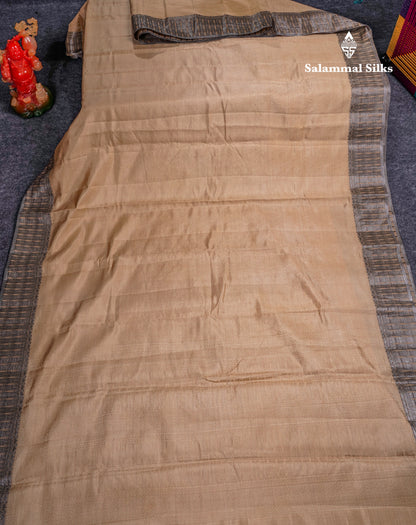 Beautiful Dark Brown Semi Raw Silk Saree With Fancy Border