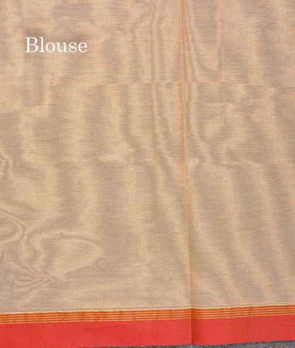 Pure Cotton Saree - Beige Colour Body Thread Work Butta With Traditional Temple Border