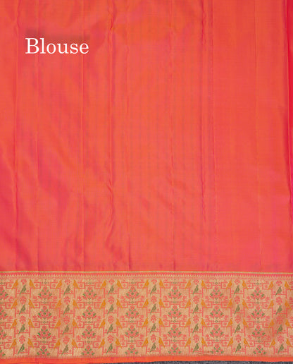 Beautiful Half White Bridal Pure Kanjivaram Silk Saree With Contrast Pinkish Orange Paithani Border