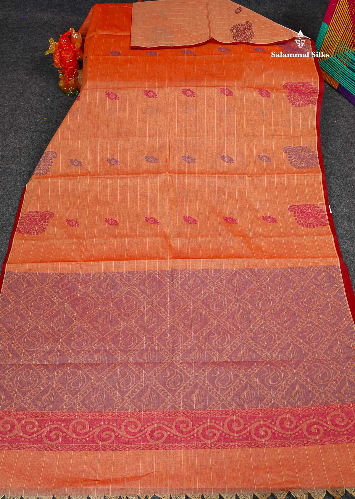 Pure Cotton Saree - Light Orange Colour Body Thread Work Butta With Blouse