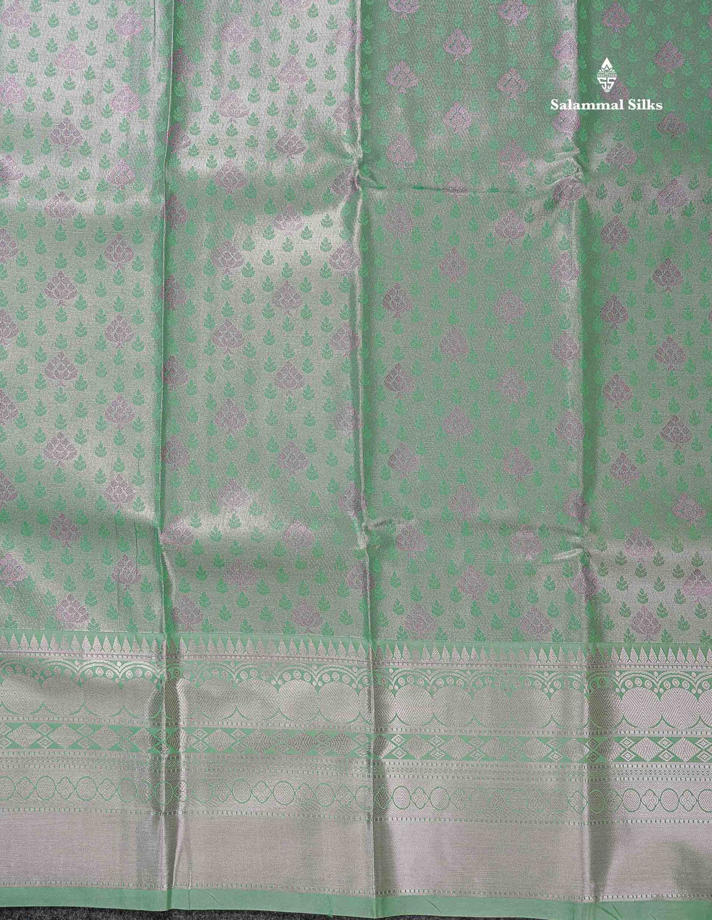 Beautiful Ice Blue Semi Silk Saree With Traditional Evening Morning Border