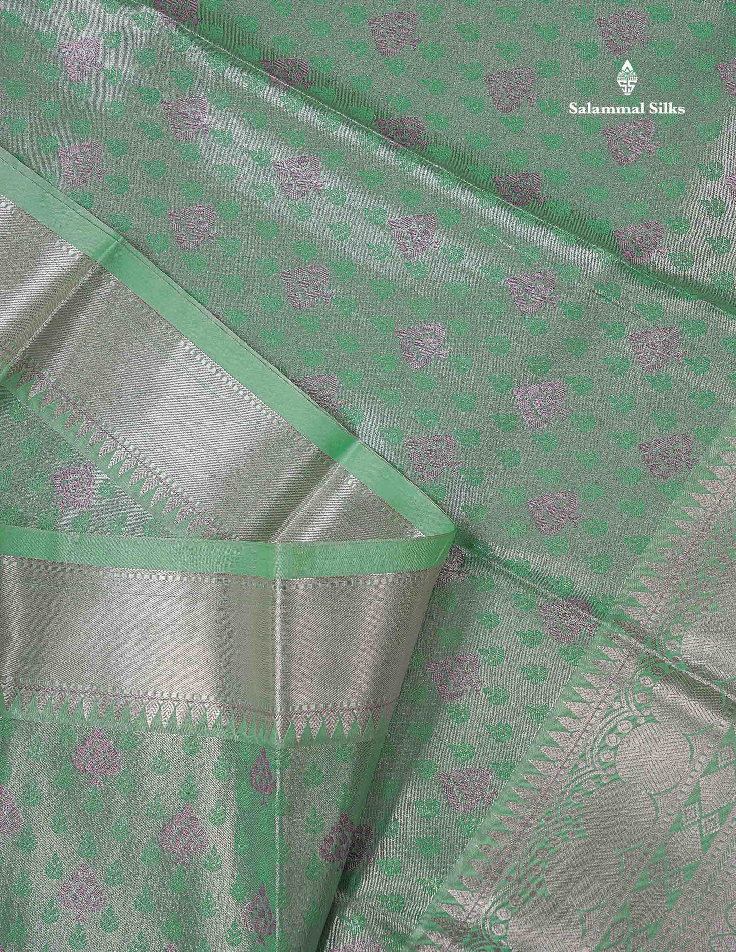 Beautiful Ice Blue Semi Silk Saree With Traditional Evening Morning Border