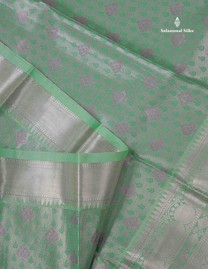 Beautiful Ice Blue Semi Silk Saree With Traditional Evening Morning Border