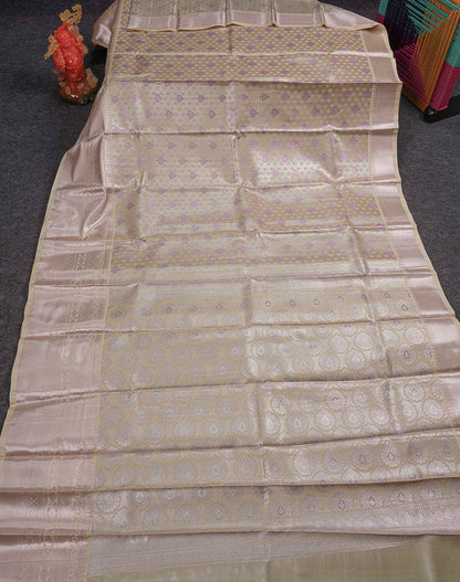 Beautiful Light Chocolate Brown Semi Silk Saree With Traditional Evening Morning Border