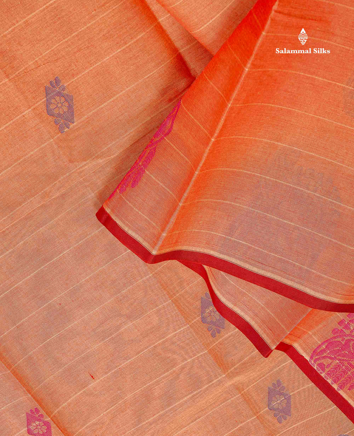 Pure Cotton Saree - Light Orange Colour Body Thread Work Butta With Blouse