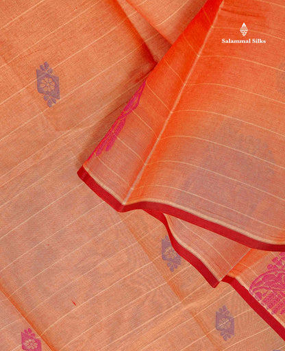 Pure Cotton Saree - Light Orange Colour Body Thread Work Butta With Blouse