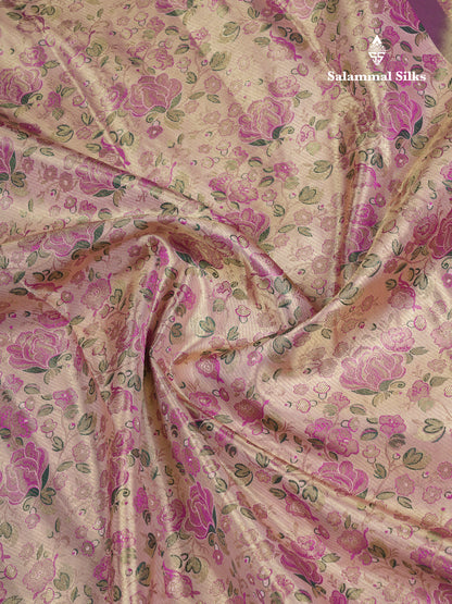 Beautiful Peach Tissue Menakari Work Bridal Pure Kanjivaram Silk Saree With Contrast Dark Purple Fancy Border