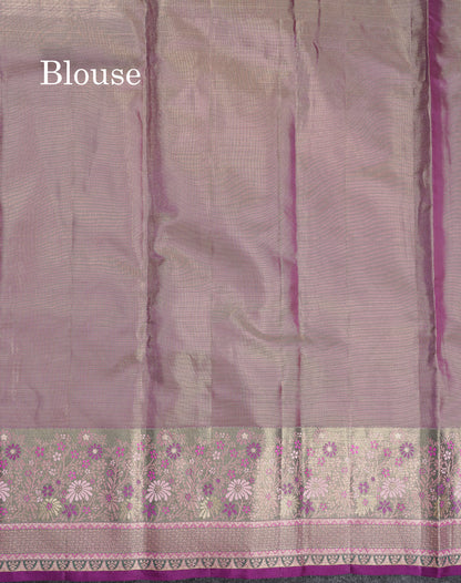 Beautiful Peach Tissue Menakari Work Bridal Pure Kanjivaram Silk Saree With Contrast Dark Purple Fancy Border