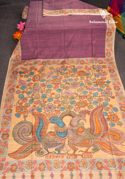 Maroon Colour Semi Tussar Fancy Saree With Contrast Sandal Border