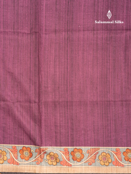 Maroon Colour Semi Tussar Fancy Saree With Contrast Sandal Border