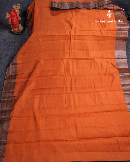 Beautiful Dark Brown Semi Raw Silk Saree With Fancy Border