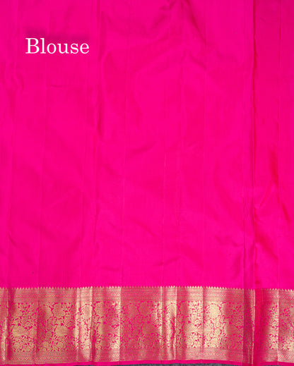Beautiful Mustard Yellow Menakari Work Theme Based Bridal Pure Kanjivaram Silk Saree With Contrast Pink Traditional Border