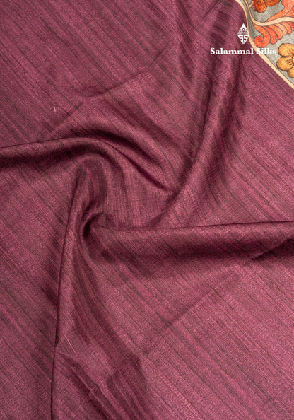 Maroon Colour Semi Tussar Fancy Saree With Contrast Sandal Border