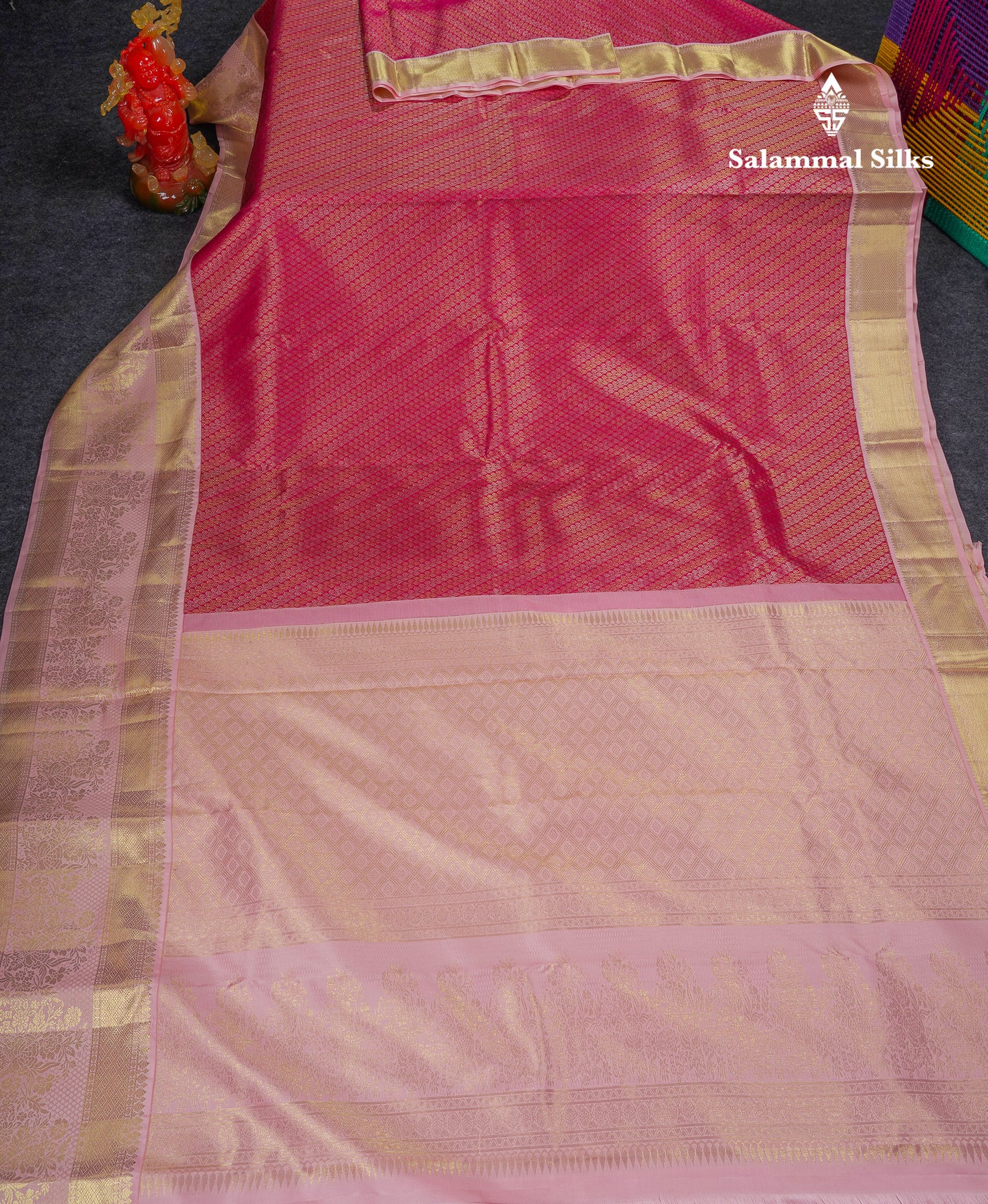 Beautiful Pink Bridal Pure Kanjivaram Silk Saree With Contrast Baby Pink Traditional Evening Morning Border