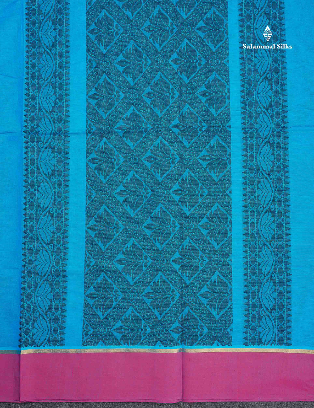 Pure Cotton Saree - Peacock Blue Colour Body Thread Work Butta With Blouse