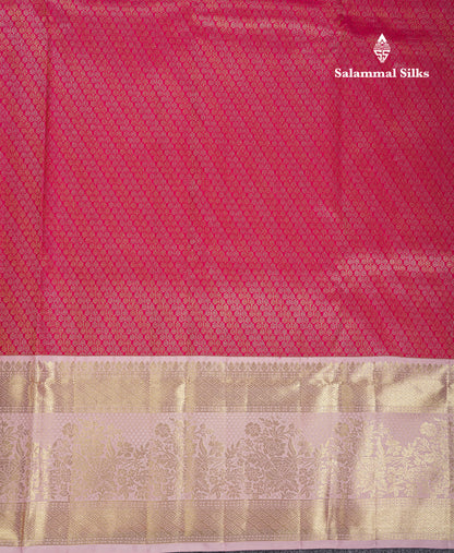Beautiful Pink Bridal Pure Kanjivaram Silk Saree With Contrast Baby Pink Traditional Evening Morning Border