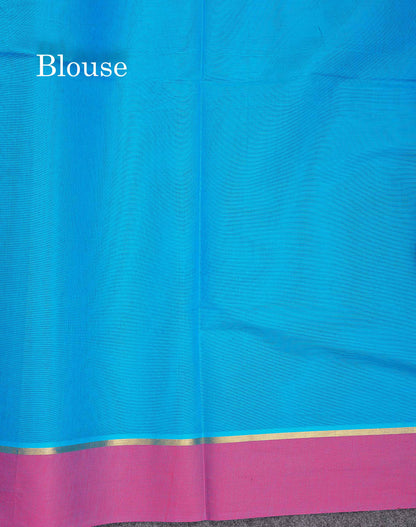 Pure Cotton Saree - Peacock Blue Colour Body Thread Work Butta With Blouse