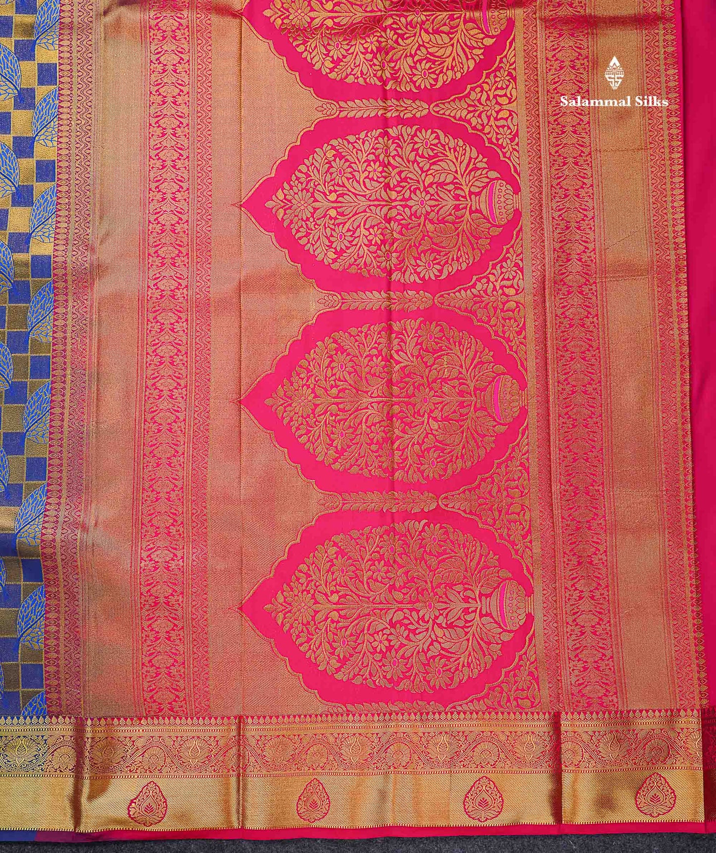 Beautiful Dual Tone Navy Blue Bridal Semi Silk Saree With Contrast Pink Blouse