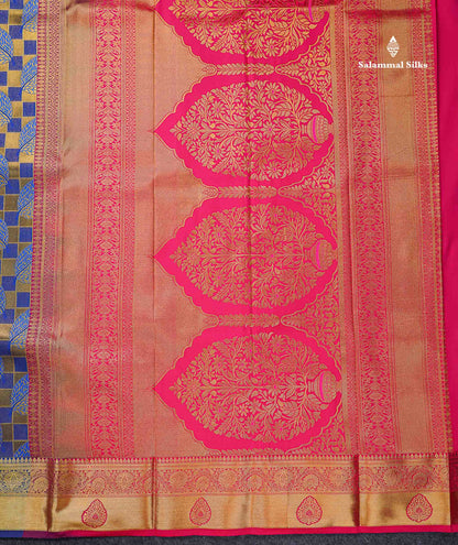 Beautiful Dual Tone Navy Blue Bridal Semi Silk Saree With Contrast Pink Blouse