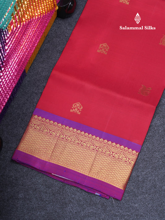 Pure Silk Pure Zari Pattu Pavadai (Red) With Contrast Purple Border 36"
