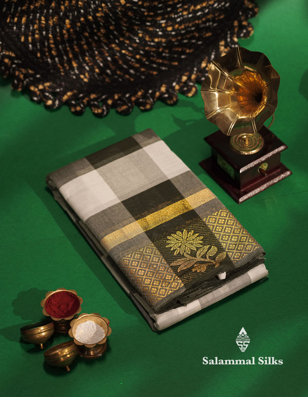 Beautiful Paalum Pazham Checks Chettinad Pure Cotton Saree With Self Border