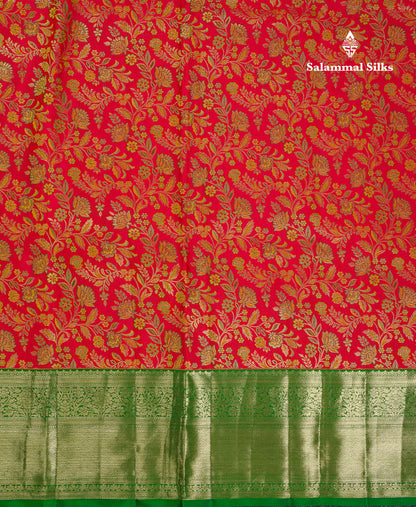 Beautiful Chilly Red Bridal Pure Kanjivaram Silk Saree With Contrast Bottle Green Traditional Border