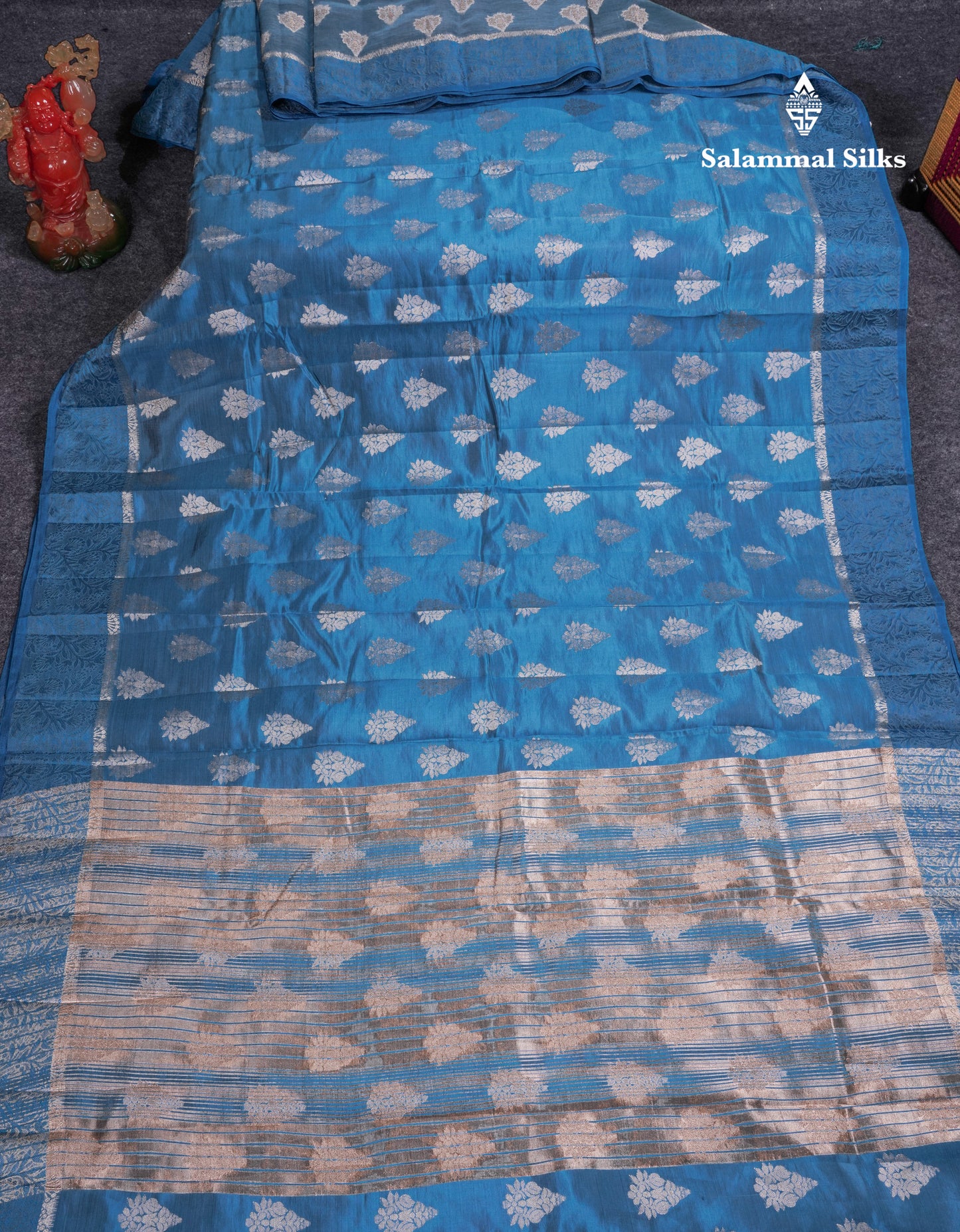 Beautiful Blue Semi Raw Silk Saree With Fancy Border