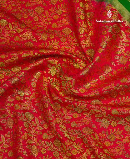 Beautiful Chilly Red Bridal Pure Kanjivaram Silk Saree With Contrast Bottle Green Traditional Border