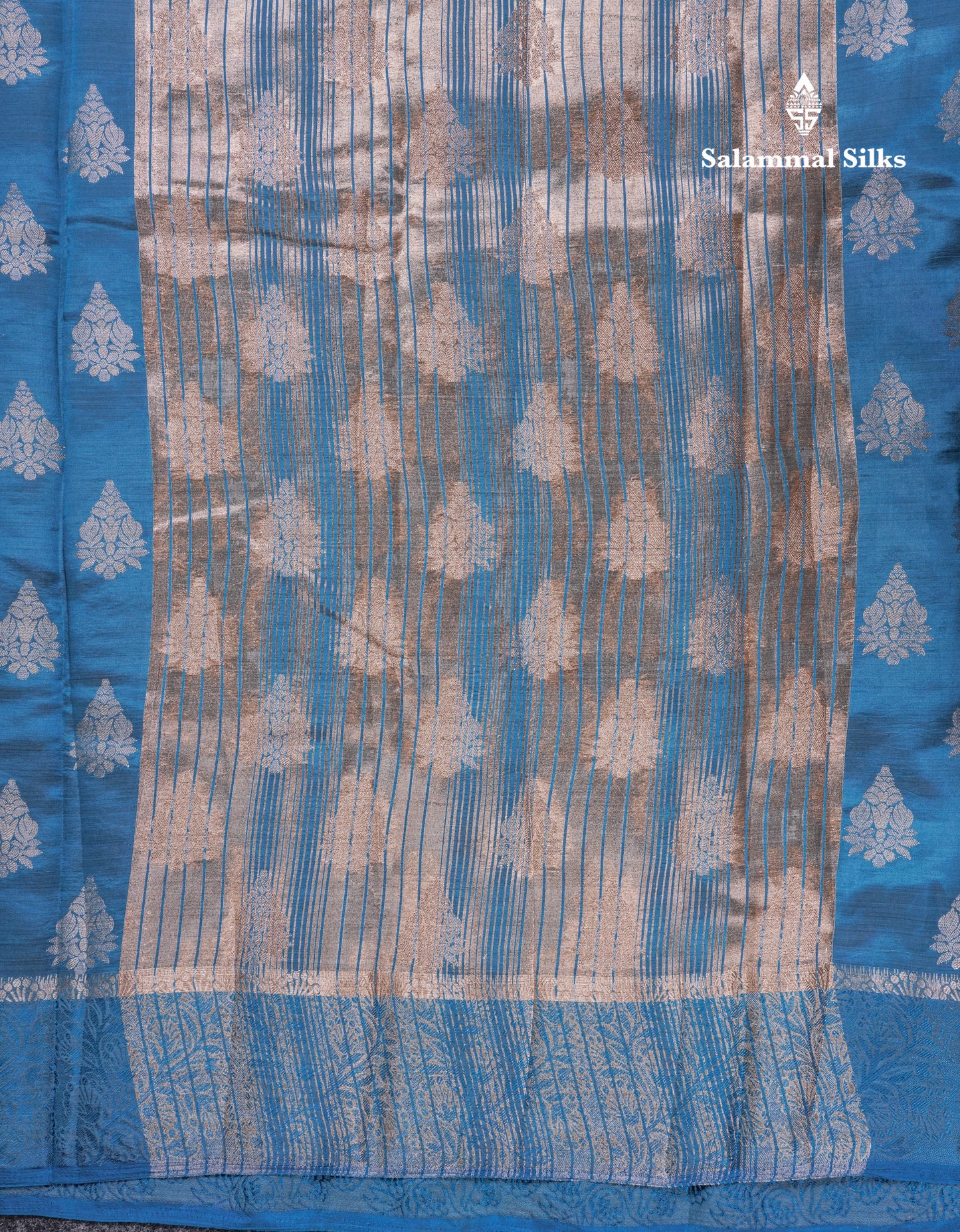 Beautiful Blue Semi Raw Silk Saree With Fancy Border