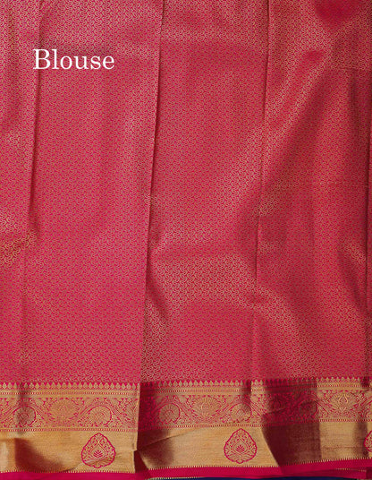 Beautiful Dual Tone Navy Blue Bridal Semi Silk Saree With Contrast Pink Blouse
