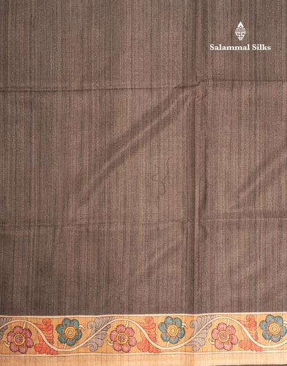 Maroon Colour Semi Tussar Fancy Saree With Contrast Sandal Border