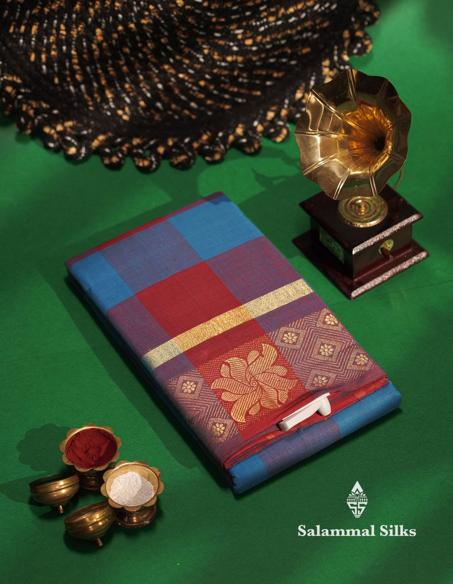 Beautiful Paalum Pazham Checks Chettinad Pure Cotton Saree With Self Border