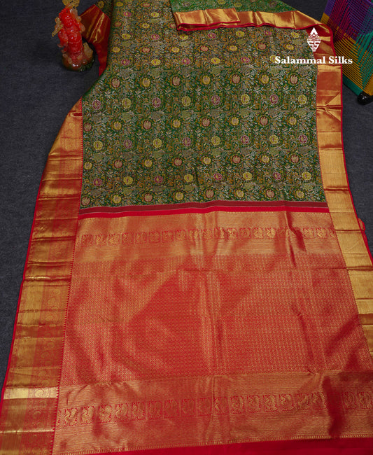 Beautiful Bottle Green Bridal Pure Kanjivaram Silk Saree With Contrast Maroon Traditional Border