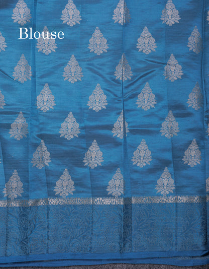 Beautiful Blue Semi Raw Silk Saree With Fancy Border