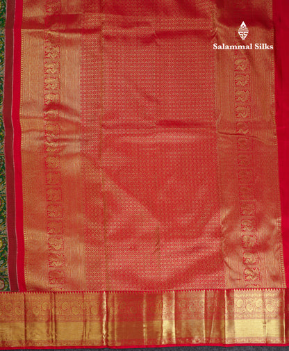 Beautiful Bottle Green Bridal Pure Kanjivaram Silk Saree With Contrast Maroon Traditional Border