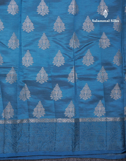 Beautiful Blue Semi Raw Silk Saree With Fancy Border